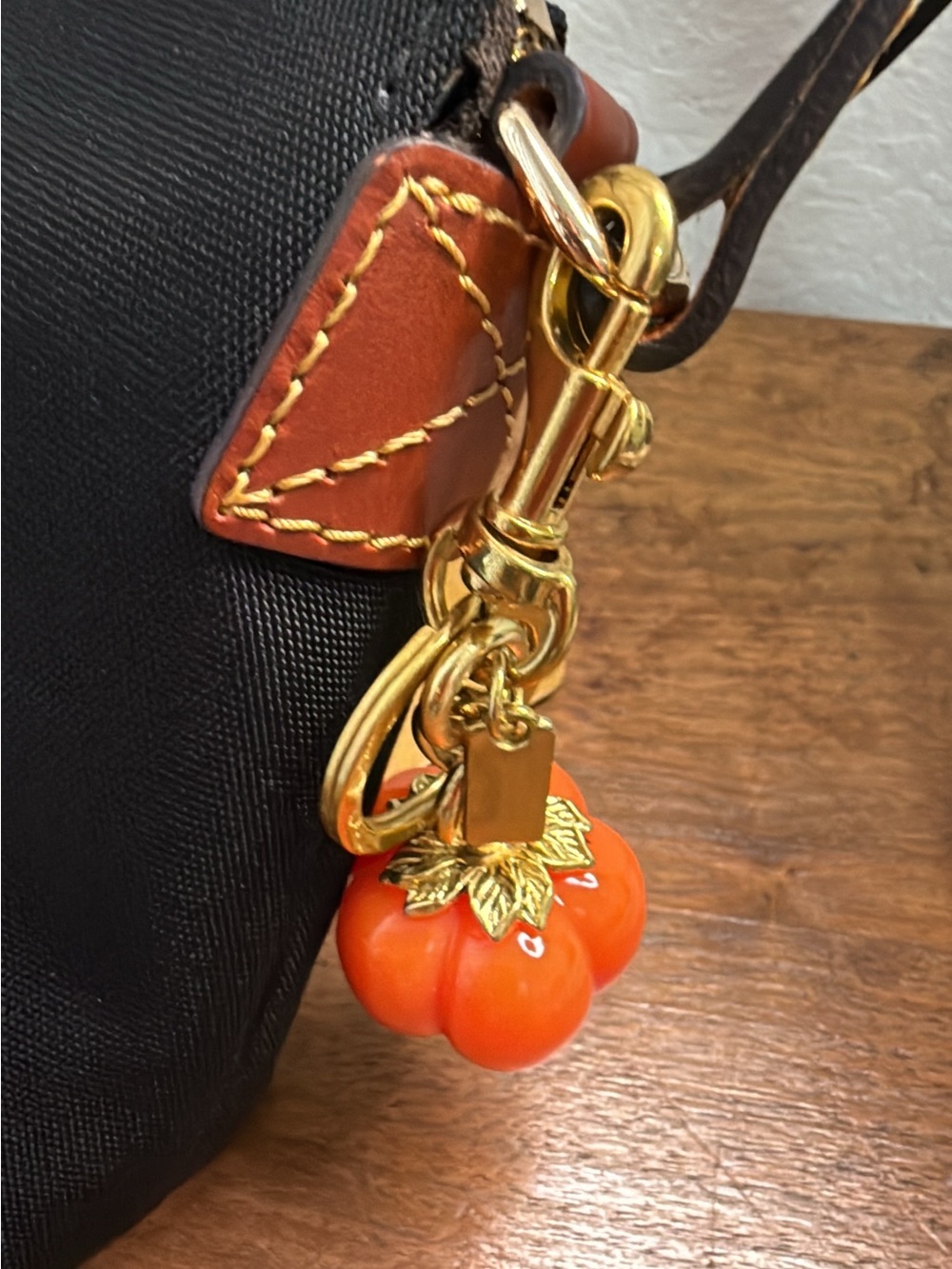 Orange Pumpkin Bag Charm Keychain – Gold-Tone Hardware – Halloween/Fall Accessor - Picture 4 of 7